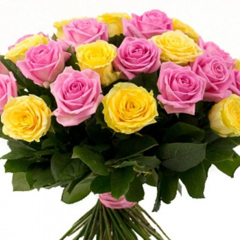 Букет из 25 желтых и розовых роз